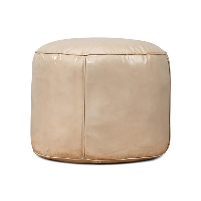 Beige Round Leather Ottoman For Sale In Raleigh - Image 6 of 10