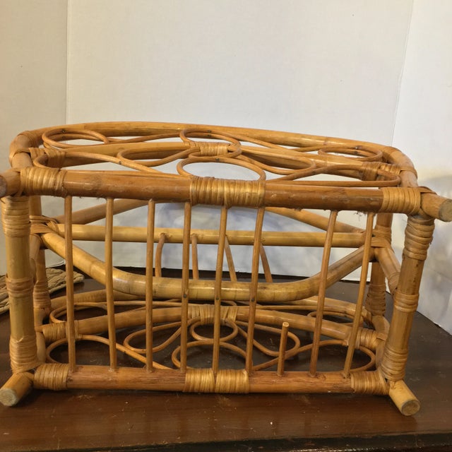 1960s Small Mid Century Rattan Magazine Rack For Sale - Image 10 of 12