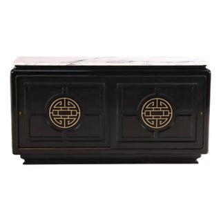 Marble Top Ebonized Sideboard in the Manner of James Mont, C. 1950. For Sale