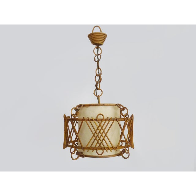 Rattan Pendant Light in the style of Louis Sognot, 1950s For Sale - Image 11 of 11