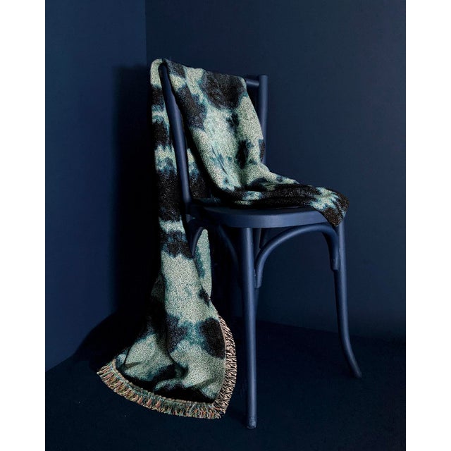 Rousseau Jade Inkblot Abstract Pattern Fringed Throw Blanket For Sale - Image 4 of 7