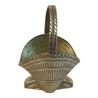 Vintage Shell Shaped Brass Basket For Sale