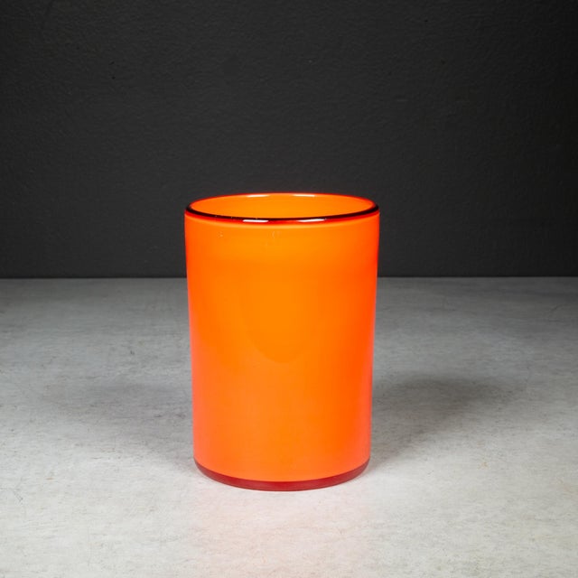 Mid 20th Century Mid-Century Orange Vase With Black Rim c.1960 For Sale - Image 5 of 6