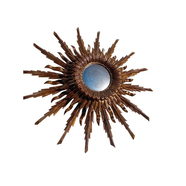 Mid-Century Modern Convex Wooden Sun Mirror, 1950s For Sale - Image 3 of 4