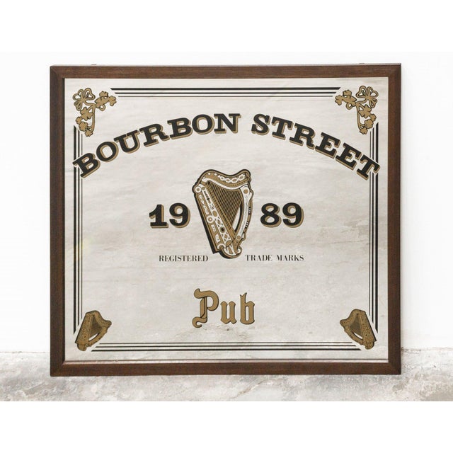 Large Bourbon Street Pub Mirror in Wooden Frame, 1980s For Sale - Image 6 of 6