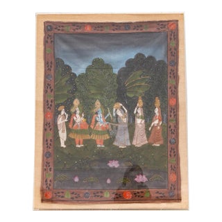 Enchanting Framed Lord Krishna and Gopis Indian Painting For Sale