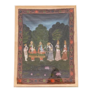 Enchanting Framed Lord Krishna and Gopis Indian Painting