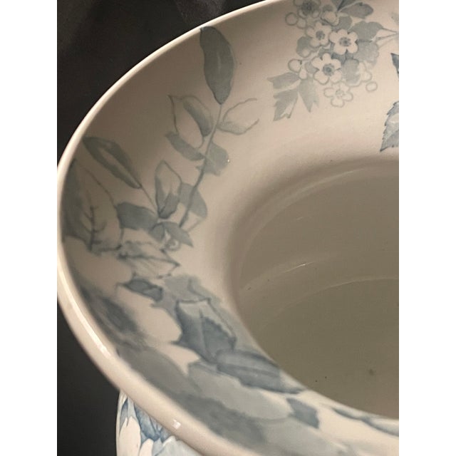 Ridgway Porcelain Antique Victorian Semi Porcelain Spittoon Ridgways Blue White Dog-Rose Pattern For Sale - Image 4 of 8