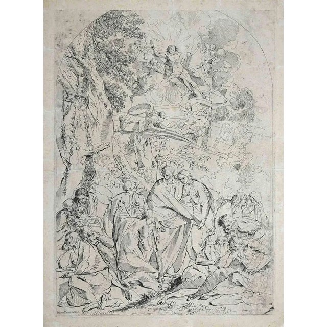 Sacred Scene is an original etching on paper, realized by an anonymous artist after Pietro Testa in the early 18th...