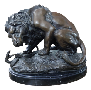 Antoine Louis Barye, Lion and Serpent, Bronze on Marble Base, 1800s