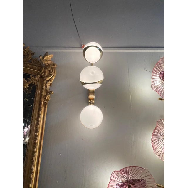 Modern Murano Brass & Glass Ball Form Sconces - A Pair For Sale - Image 4 of 6