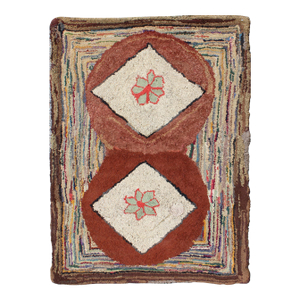 Very Unique Antique Multicolor American Hooked Rug in Brown