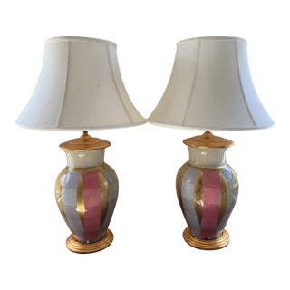 Vintage Pair of Reverse Decoupage Glass Table Lamps by Mercedes Decoupage Lamps For Sale