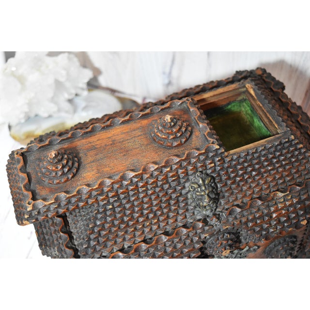 Antique Tramp Art Box With Velvet Interior and Mirror Secret Spot For Sale - Image 12 of 18