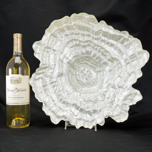 Abstract Large Vintage Art Glass Oyster Shaped Centerpiece Shallow Bowl Late 20th C For Sale - Image 3 of 9