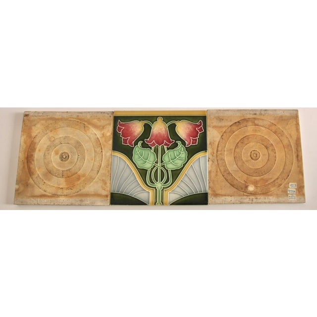 Antique Art Nouveau Embossed Tiles with Bellflower Motif, Germany, 1900s, Set of 3 For Sale - Image 3 of 7