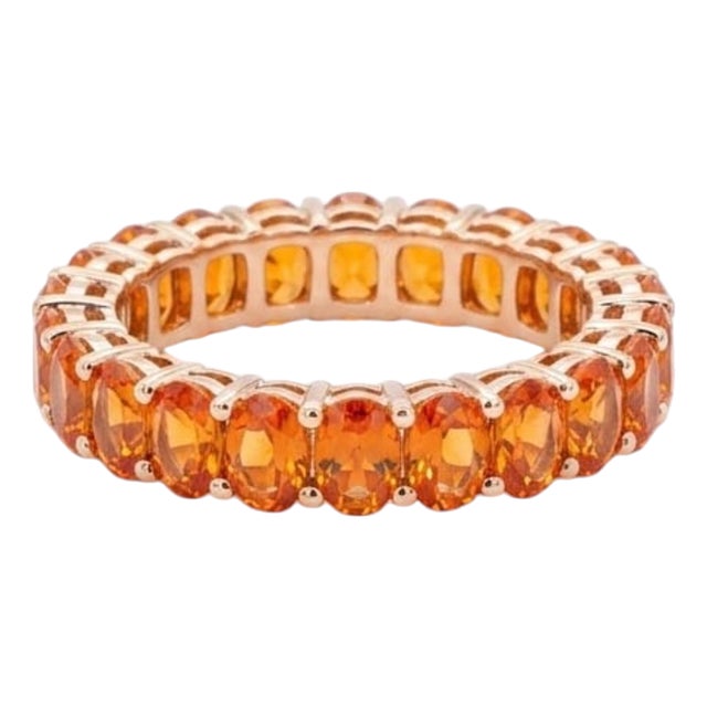 Natural 18k Gold Orange Sapphire Halo Ring, 5.92ct, New For Sale