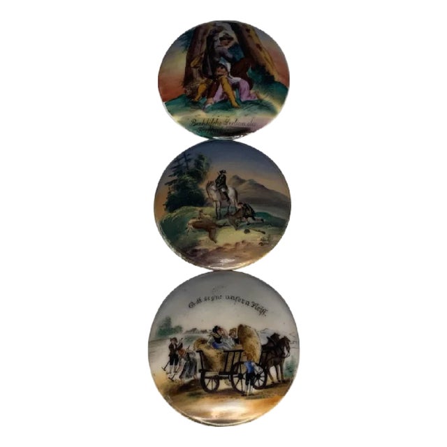 Antique German Porcelain Stein Lids: Hand-Painted 19th Century Collection For Sale