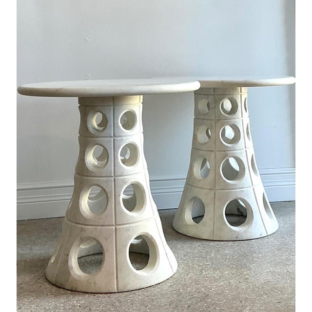 Early 21st Century Vintage Italian Marble Cutout Side Tables - A Pair For Sale - Image 5 of 14