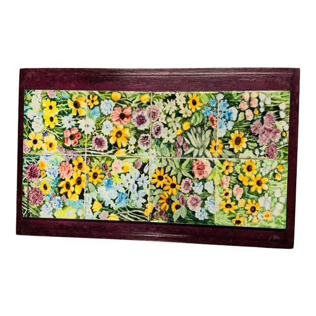 1998 Original Painted Tile and Wood Box by Nancy Weinberg For Sale