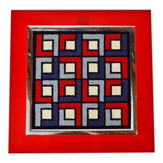 Mid Century Modern Acrylic Backer Framed Geometric Needlepoint Art For Sale