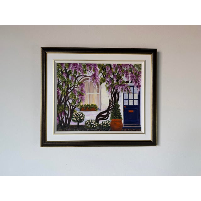 Mid-Century Modern Vintage Suzanne Lord House Entrance Landscape Oil on Canvas Painting, Wood Framed For Sale - Image 3 of 11