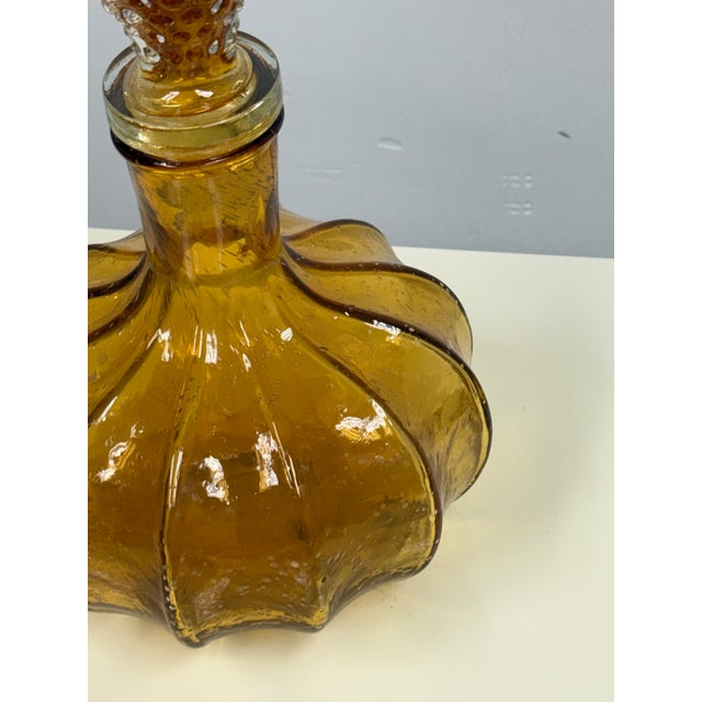 Vintage Diamond Star Amber Ribbed Glass Decanter For Sale - Image 4 of 12