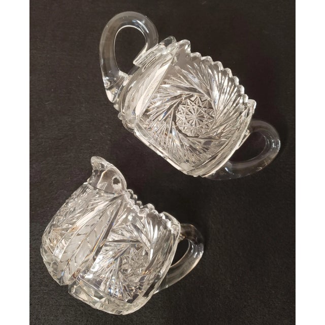Transparent Antique Creamer and Sugar Set American Brilliant Period Cut Glass- a Pair For Sale - Image 8 of 9