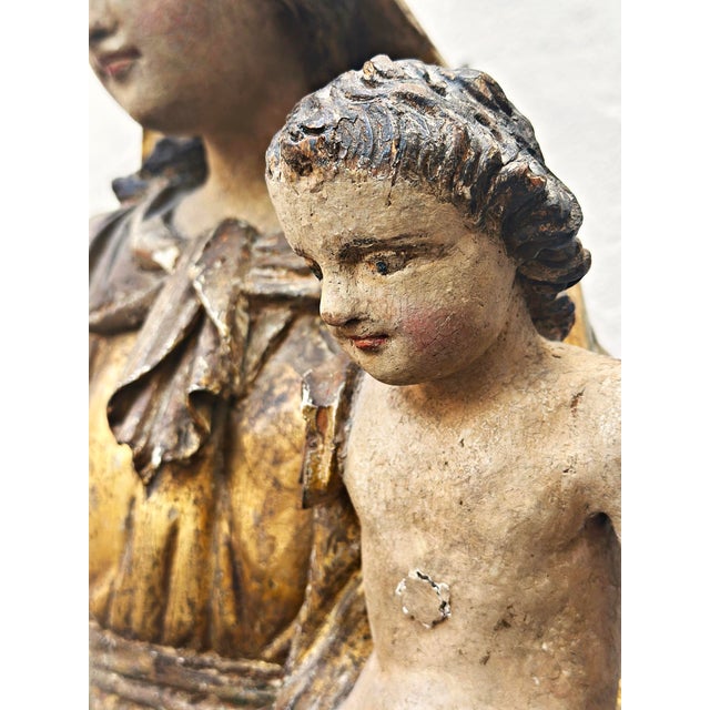 Madonna, Mother of God with Child, 18th Century, Carved Wood, Painted For Sale - Image 13 of 18