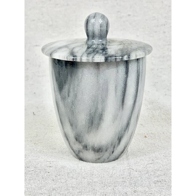 Beautiful vintage marble lidded container. Gray and white veining. Perfect to hold cotton balls,w-tips or other small...