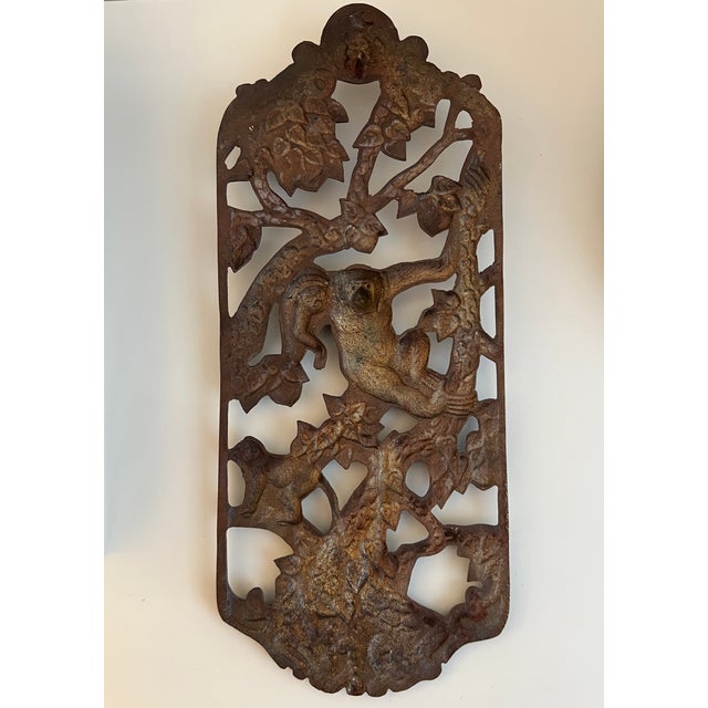 Mid 20th Century Asian Brass Metal Climbing Monkey Wall-Hanging Plaque For Sale In Washington DC - Image 6 of 9