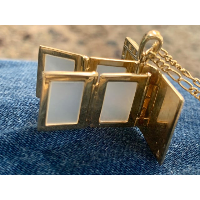 Sapphire & Diamond Photo Frame Book Pendant 8 Mother of Pearl Leaves 18K Gold For Sale In New York - Image 6 of 18