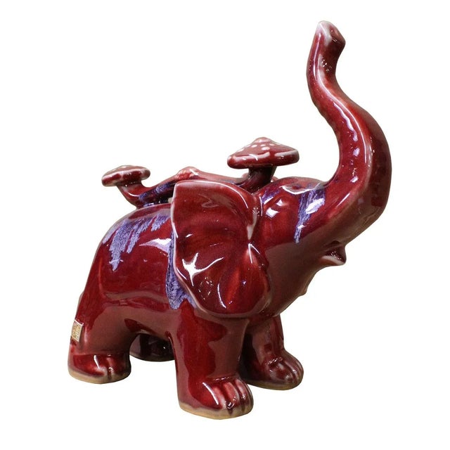 Purple & Red Ceramic Elephant Figure For Sale - Image 4 of 5