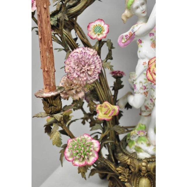 Late 20th Century French Louis XV Repro Bronze & Porcelain Candelabra Lamps by United Wilson, Pair For Sale - Image 9 of 18