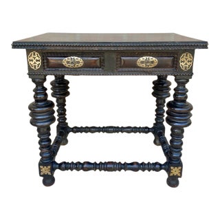 Spanish Ebonized Walnut Side Table with Drawer, 1880s For Sale
