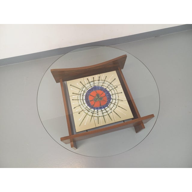 Vintage Round Coffee Table in Rosewood and Ceramic from Vallauris, 1970s For Sale - Image 4 of 18