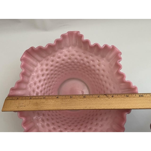 Mid 20th Century Bowl Pink Glow Hobnail Ruffled Fenton Cased Glass 4" Tall 10" Vantage For Sale - Image 10 of 13