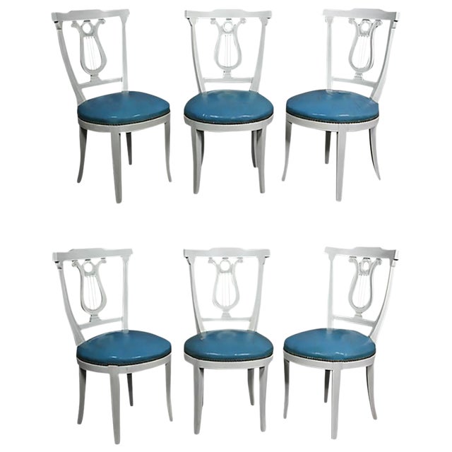 Set of Six Neoclassic Style Painted Dining Chairs For Sale