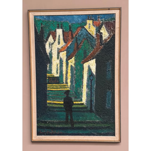 Erik Håfström, Promenad Mellan Hus, 1950s, Oil on Panel, Framed For Sale - Image 15 of 16