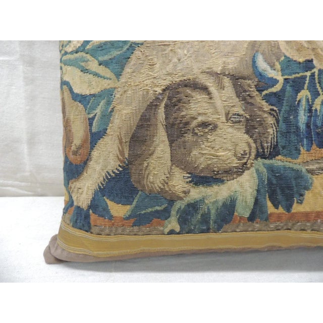 French Antique Blue and Red Aubusson Tapestry Decorative Pillow For Sale - Image 3 of 9