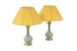 Table Lamps in Céladon Porcelain and Gilt Bronze, 1880s, Set of 2