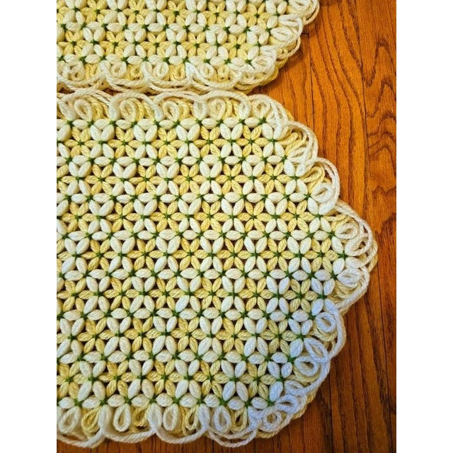 2000 - 2009 Vintage Handmade Crocheted Placemats Set of 4 Yellow Green Floral Design For Sale - Image 5 of 5