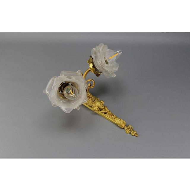 French Neoclassical Style Bronze and White Frosted Glass Two-Arm Sconce, 1890s For Sale - Image 10 of 18