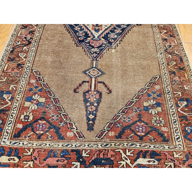 Vintage Persian Malayer Area Rug, Handwoven Geometric Medallion Pattern, Camelhair & Red, 4’ X 7’ For Sale - Image 11 of 18