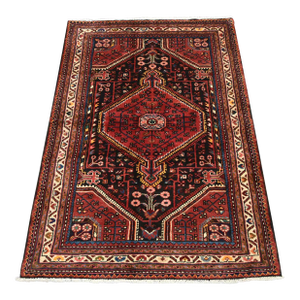 Zanjan Rug 3'5'' X 5' Blue Wool Vintage Tribal Hand-Knotted Oriental Carpet
