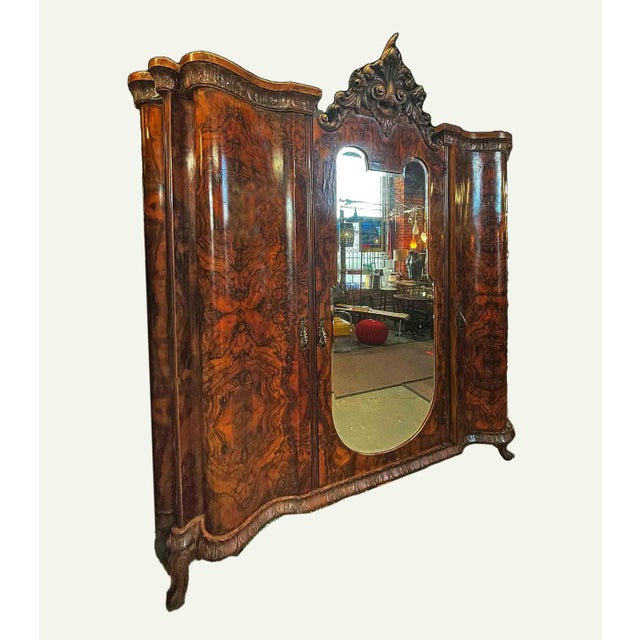 Wood Armoire - Antique Burlwood Veneer For Sale - Image 7 of 12