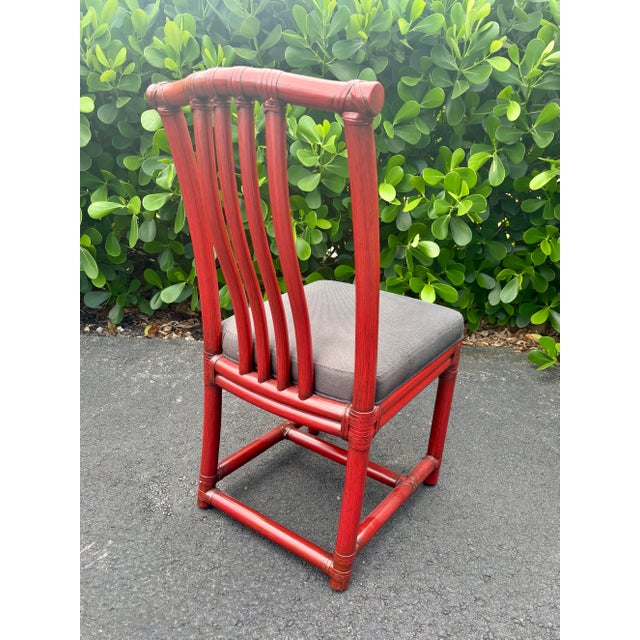 McGuire Vintage McGuire Red Rattan Chinese Officials Hat Dining Chairs, Set of 6 For Sale - Image 4 of 9