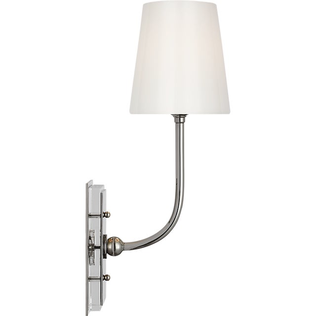 Modern Thomas O'Brien for Visual Comfort Signature Hulton 17" Cordless Single Sconce in Polished Nickel with White Glass Shade For Sale - Image 3 of 7
