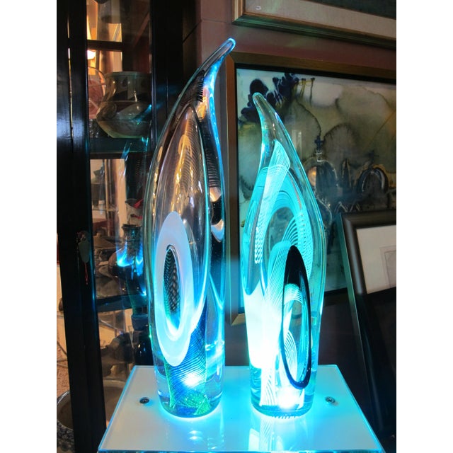 Ian Gilula Pacific Nw Portland Art Glass & Light Double Sculpture on Pedestal For Sale - Image 9 of 12