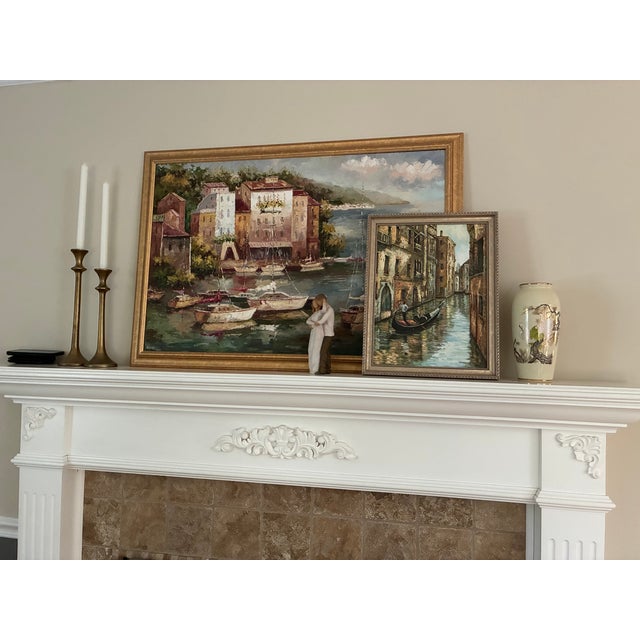 Hand painted vase, decorated with two standing white cranes. The cranes are surrounded by a Japanese pine tree and...